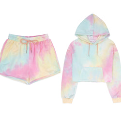 Pastel Tie Dye Crop Shorts Lounge Set